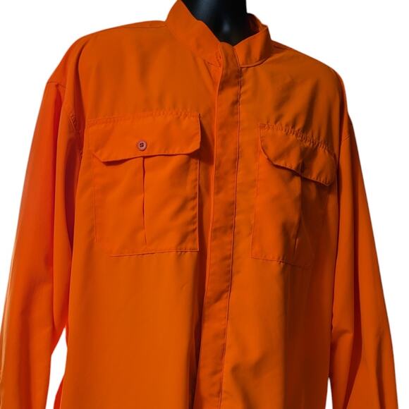 Cabelas Blaze Orange Hunting Shirt Mens 2XL Button Up Mesh Lined Outdoor Hiking - Picture 1 of 16